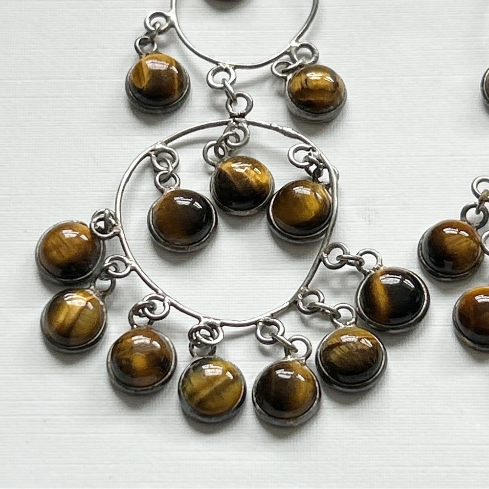 Statement Tiger’s Eye Sterling Silver Chandelier … - image 8